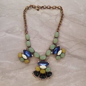 ✨ J.Crew Blue Green Rhinestones Crystals Cluster Statement Necklace ✨